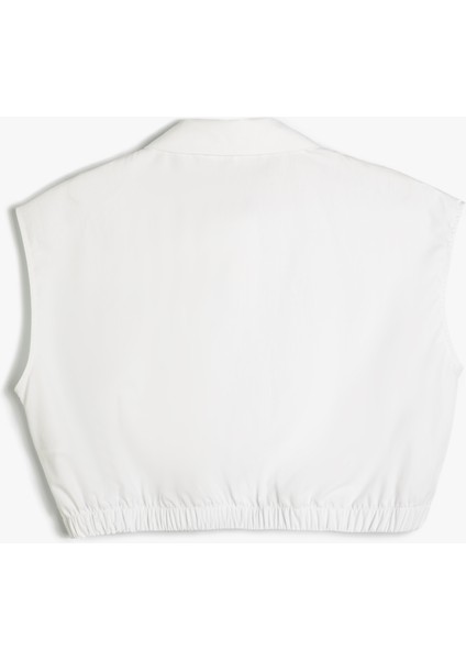 Crop Gömlek Kolsuz Beli Lastikli Cepli Düğmeli fiyatları