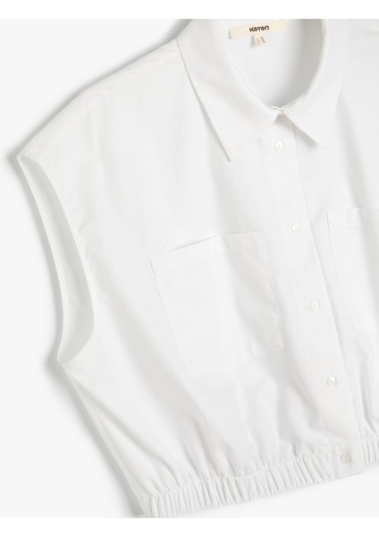 Crop Gömlek Kolsuz Beli Lastikli Cepli Düğmeli modelleri