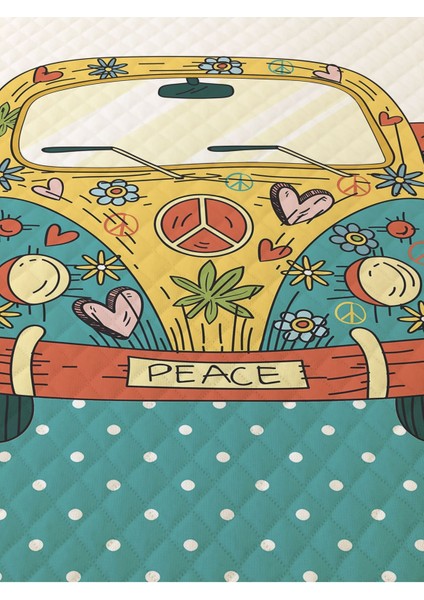 Hippi Kamyoneti Desenli Genç ve Çocuk Baskılı Tek Kişilik Pike Takımı 160X230 Renkli fiyatları