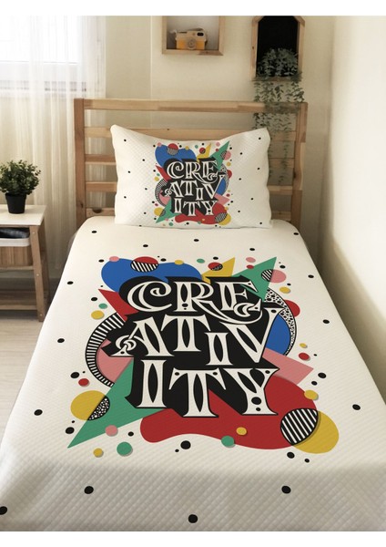 Yazılı Desenli Genç ve Çocuk Baskılı Tek Kişilik Pike Takımı 160X230 Renkli