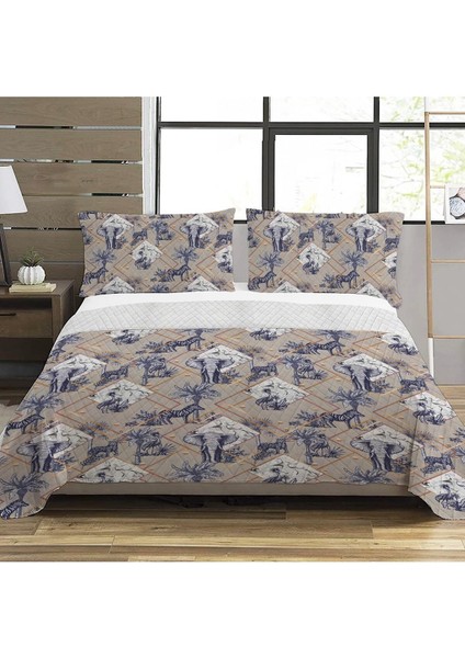 Modern Desenli Baskılı Çift Kişilik Pike Takımı 200X230 cm Renkli