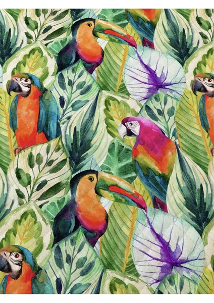 Papağan Desenli Bebek ve Çocuk Baskılı Tek Kişilik Pike Takımı 160X230 Yeşil