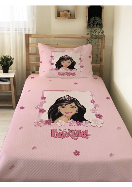 Prenses Kız Desenli Bebek ve Çocuk Baskılı Tek Kişilik Pike Takımı 160X230