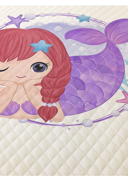 Deniz Kızı Desenli Bebek ve Çocuk Baskılı Tek Kişilik Pike Takımı 160X230 Beyaz fiyatları