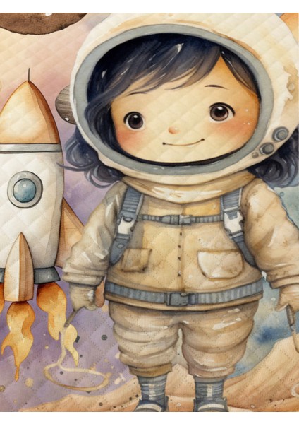 Astronot Desenli Tek Kişilik Pike Takımı 160X230 cm