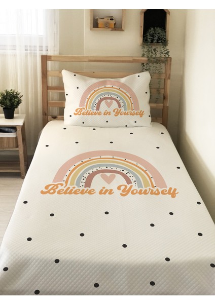 Gökkuşağı Desenli, Baskılı Tek Kişilik ve Çocuk Pike Takımı