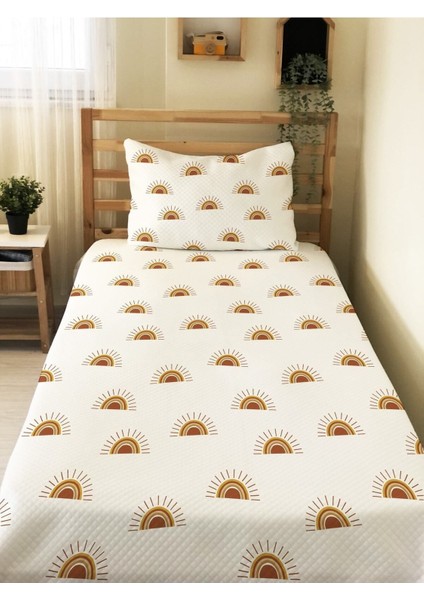 Güneş Desenli Bebek ve Çocuk Baskılı Tek Kişilik Pike Takımı 160X230 Beyaz