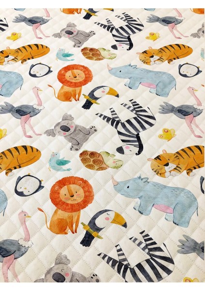 Hayvan Desenli Bebek ve Çocuk Baskılı Tek Kişilik Pike TAKIMI 160X230 Beyaz