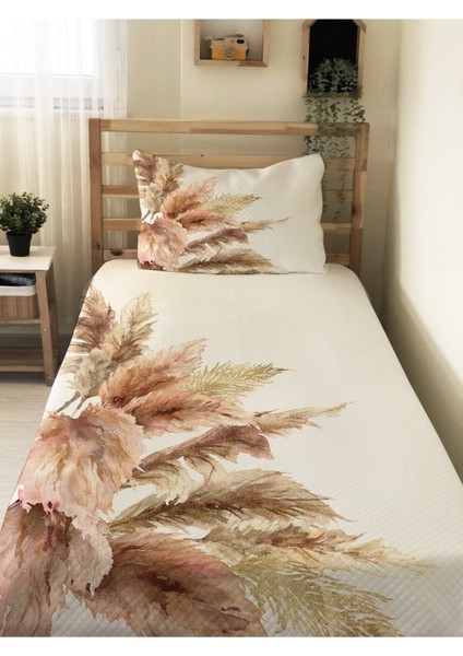 Yaprak Desenli Bebek ve Çocuk Baskılı Tek Kişilik Pike Takımı 160X230 Beyaz