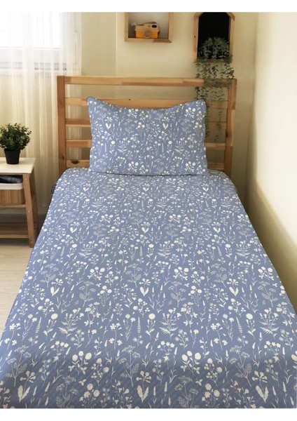 Çiçek Desenli Bebek ve Çocuk Baskılı Tek Kişilik Pike Takımı 160X230 Mavi