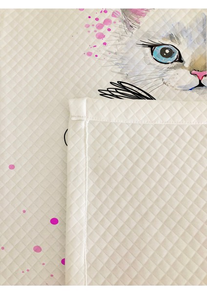 Kedi Desenli Tek Kişilik Pike Takımı 160X230 Beyaz modelleri