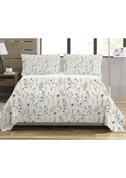 Çiçek Desenli Bebek ve Çocuk Baskılı Tek Kişilik Pike Takımı 160X230 Beyaz