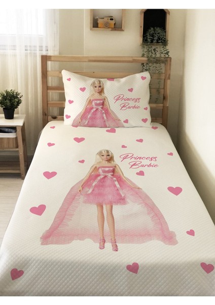 Prenses Kız Desenli Bebek ve Çocuk Baskılı Tek Kişilik Pike Takımı 160X251