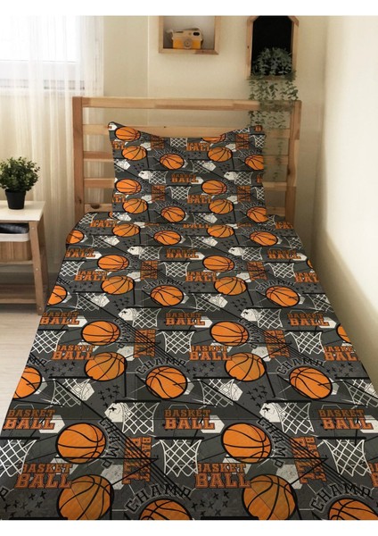 Basketbol Desenli Bebek ve Çocuk Baskılı Tek Kişilik Pike Takımı 160X230 Gri