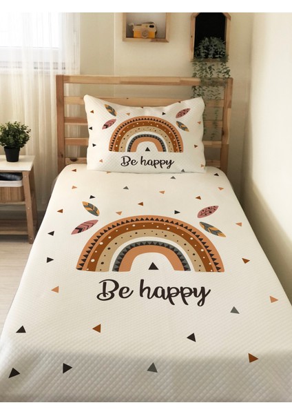 Gökkuşağı Desenli Tek Kişilik Pike Takımı 160X230 Beyaz