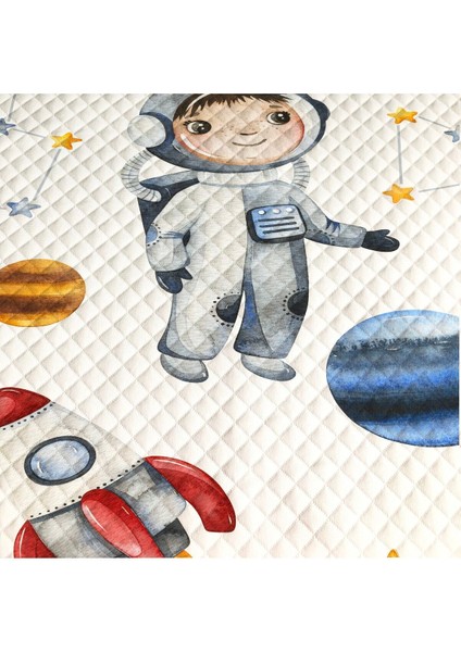 Astronot Desenli Bebek ve Çocuk Baskılı Tek Kişilik Pike TAKIMI 160X230 Beyaz fiyatları