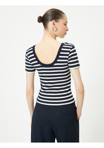 Derin U Yaka Tişört Kısa Kollu Kaşkorse Viskon Kumaş Karışımlı fırsatları