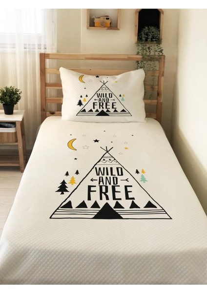 Çadır Desenli Bebek ve Çocuk Baskılı Tek Kişilik Pike Takımı 160X230 Beyaz