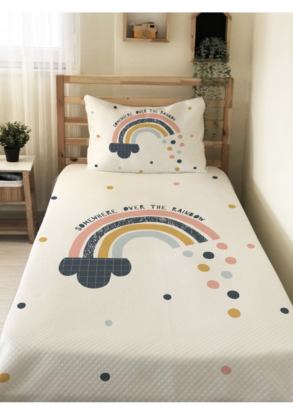 Gökkuşağı Desenli, Baskılı Tek Kişilik ve Çocuk Pike Takımı