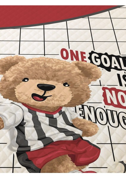 Futbolcu Teddy Desenli Genç ve Çocuk Baskılı Tek Kişilik Pike Takımı 160X230 Beyaz