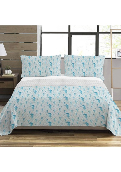 Modern Desenli Baskılı Çift Kişilik Pike Takımı 200X230 cm Renkli