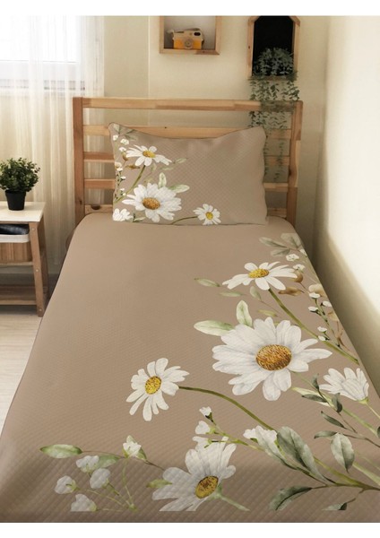 Papatya Desenli Bebek ve Çocuk Baskılı Tek Kişilik Pike Takımı 160X230 Kahverengi
