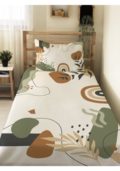 Modern Desenli Baskılı Tek Kişilik Pike Takımı 160X230 cm Beyaz