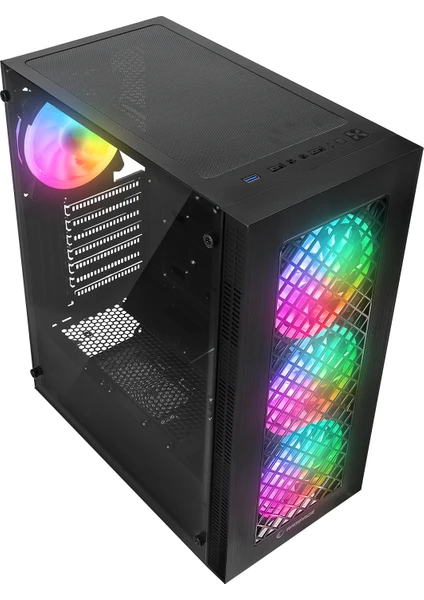 Plaıd V1 Mesh Temperli Camlı 4X12CM Auto Rgb Fan Atx Mid-T Gaming Oyuncu Kasası