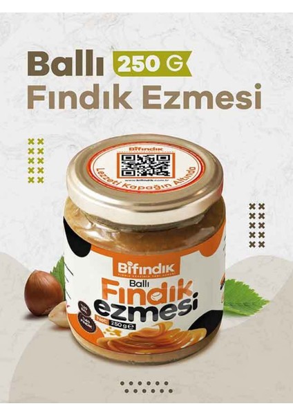 Doğal Ballı Fındık Ezmesi Katkısız Atıştırmalık Kahvaltılık Sürülebilir 250gr Cam Kavanoz