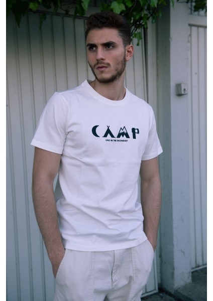 Beyaz Camp Baskılı T-Shirt modelleri