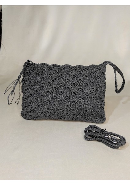 Hasır, Kağıt Ip El Örgüsü Çanta, Clutch, Portvöy, El Çantası, Siyah Renk