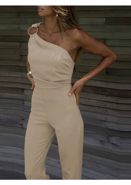 Tek Omuzlu Toka Detaylı Ithal Atlas Kumaş Tulum