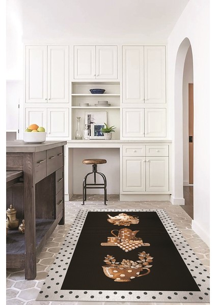 Dijital Baskılı Kaymaz Taban Yıkanabilir Renkli Modern Mutfak Halısı, N-Mutfak-01-Kahve,