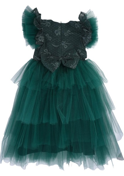 Kız Çocuk Kolu Fırfırlı Fiyonk Detay Fermuarlı Tokalı Elbise modelleri