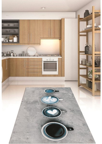 Dijital Baskılı Kaymaz Taban Yıkanabilir Renkli Modern Mutfak Halısı, N-Mutfak-22-Mavi, fırsatları