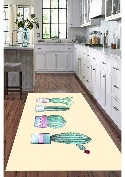 Dijital Baskılı Kaymaz Taban Yıkanabilir Renkli Modern Mutfak Halısı, N-Mutfak-30-Bej,