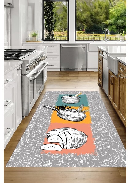 3D Dijital Baskılı Kaymaz Taban Yıkanabilir Renkli Modern Mutfak Halısı, N-Mutfak-45-Renkli,