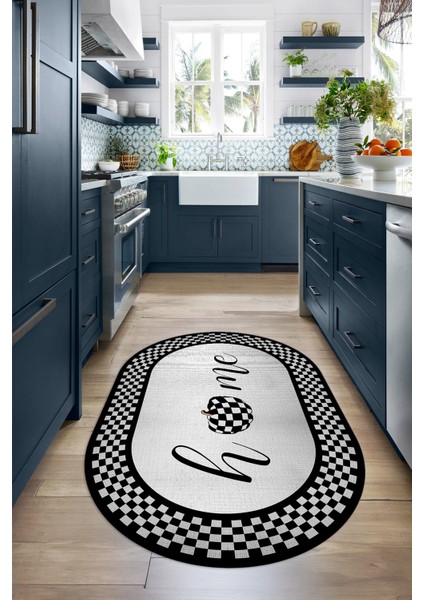 Dijital Baskılı Kaymaz Yıkanabilir Home Yazılı Oval Mutfak Halısı, N-O-Mutfak-12-Siyah, modelleri