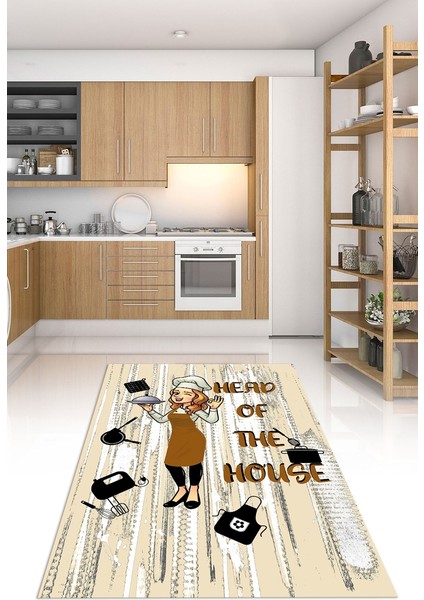 Dijital Baskılı Kaymaz Taban Yıkanabilir Renkli Modern Mutfak Halısı, N-Mutfak-39-Kahve,