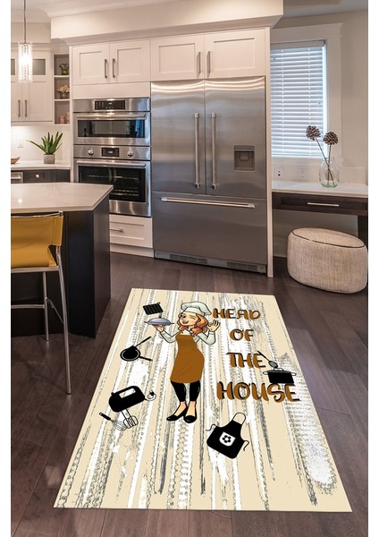 Dijital Baskılı Kaymaz Taban Yıkanabilir Renkli Modern Mutfak Halısı, N-Mutfak-39-Kahve,
