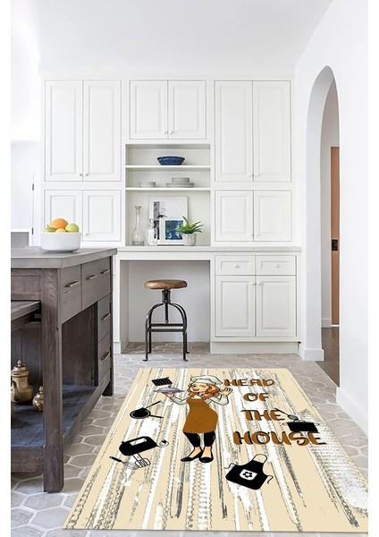 Dijital Baskılı Kaymaz Taban Yıkanabilir Renkli Modern Mutfak Halısı, N-Mutfak-39-Kahve,