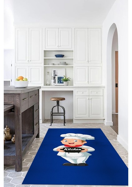 Dijital Baskılı Kaymaz Taban Yıkanabilir Renkli Modern Mutfak Halısı, N-Mutfak-05-Mavi,