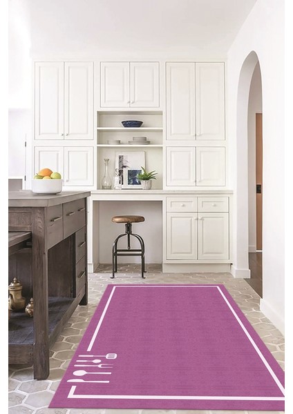 Dijital Baskılı Kaymaz Taban Yıkanabilir Renkli Modern Mutfak Halısı, N-Mutfak-06-Mor,