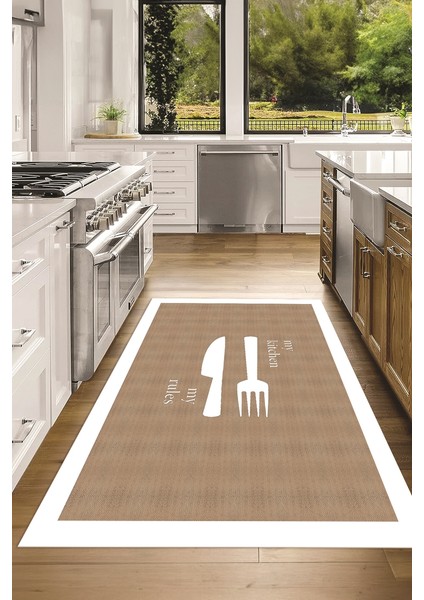 Dijital Baskılı Kaymaz Taban Yıkanabilir Kitchen Yazılı Mutfak Halısı, N-Mutfak-09-Beyaz, fiyatları