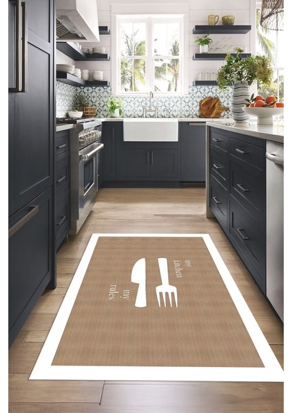 Dijital Baskılı Kaymaz Taban Yıkanabilir Kitchen Yazılı Mutfak Halısı, N-Mutfak-09-Beyaz, modelleri