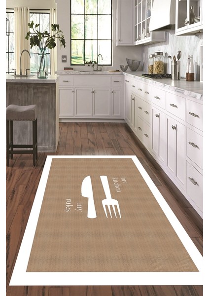 Dijital Baskılı Kaymaz Taban Yıkanabilir Kitchen Yazılı Mutfak Halısı, N-Mutfak-09-Beyaz, fırsatları