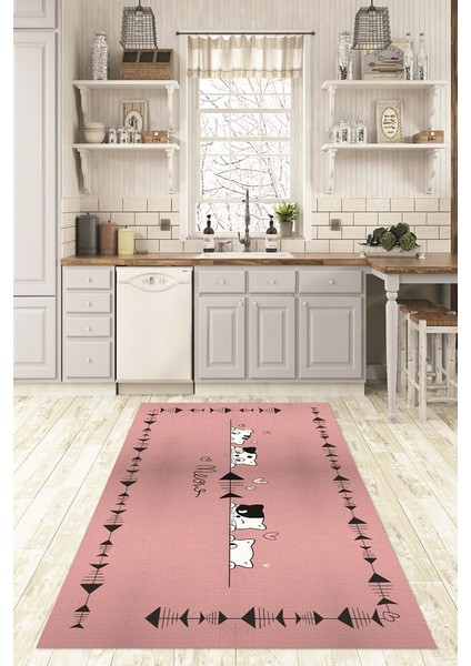 Dijital Baskılı Kaymaz Taban Yıkanabilir Renkli Modern Mutfak Halısı, N-Mutfak-10-Pembe,