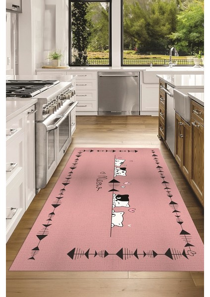 Dijital Baskılı Kaymaz Taban Yıkanabilir Renkli Modern Mutfak Halısı, N-Mutfak-10-Pembe,