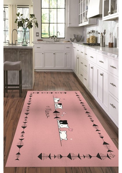 Dijital Baskılı Kaymaz Taban Yıkanabilir Renkli Modern Mutfak Halısı, N-Mutfak-10-Pembe,