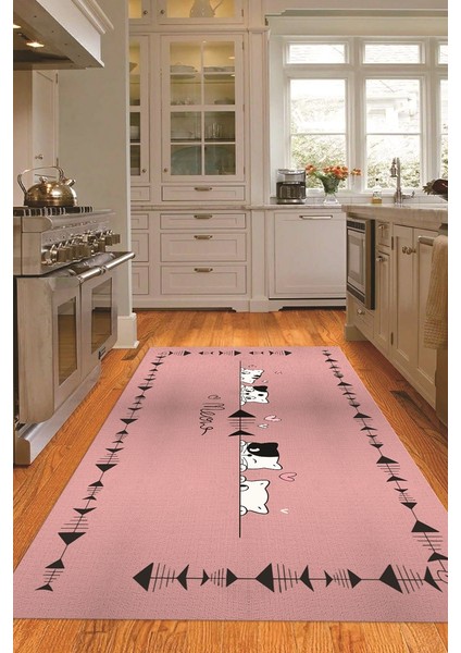 Dijital Baskılı Kaymaz Taban Yıkanabilir Renkli Modern Mutfak Halısı, N-Mutfak-10-Pembe,